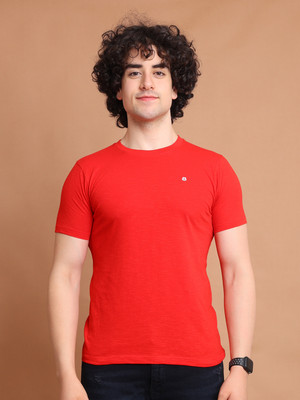 BERRYBLUES Solid Men Round Neck Red T-Shirt