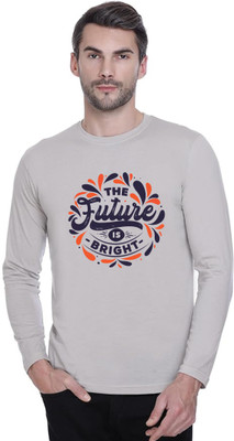 LV CARE Printed Men Round Neck Grey T-Shirt