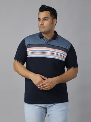 XMEX Colorblock Men Polo Neck Blue T-Shirt