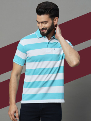 UNIBERRY Striped Men Polo Neck Blue T-Shirt