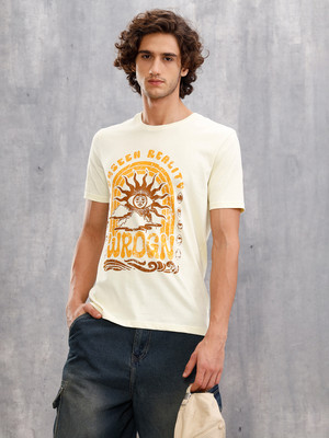 WROGN Solid Men Crew Neck Yellow T-Shirt
