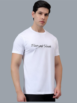 Elegant Sleek Printed Men Round Neck White T-Shirt