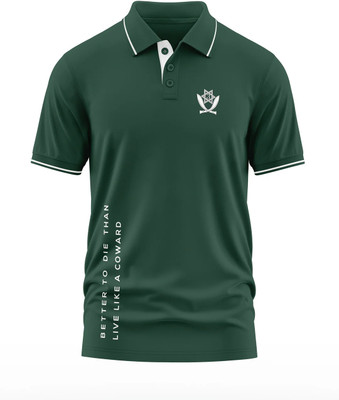 Warriorworld Typography Men Polo Neck Green T-Shirt