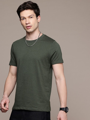 Moda Rapido Solid Men Round Neck Dark Green T-Shirt