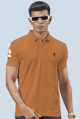 3BROS Solid Men Polo Neck Brown T-Shirt