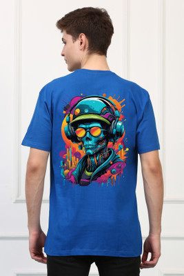 Awaken Armor Printed Men Round Neck Blue T-Shirt