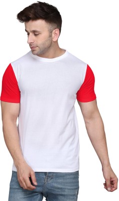 GEUM Solid Men Round Neck White, Red T-Shirt