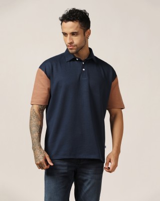 venslooks Solid Men Polo Neck Pink, Dark Blue T-Shirt