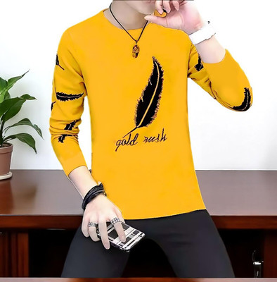 FASHIUM Printed Men Round Neck Yellow T-Shirt