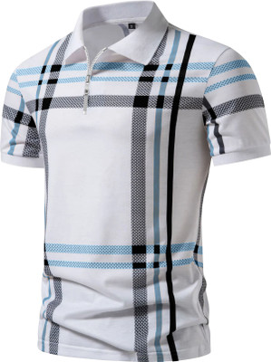 AUSK Checkered Men Polo Neck White, Black, Blue, Multicolor T-Shirt