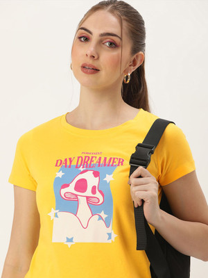 Kook N Keech Graphic Print Women Round Neck Yellow T-Shirt