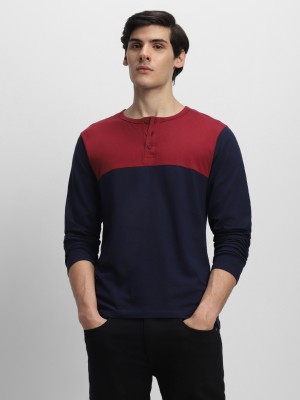 Dennis Lingo Colorblock Men Henley Neck Navy Blue T-Shirt