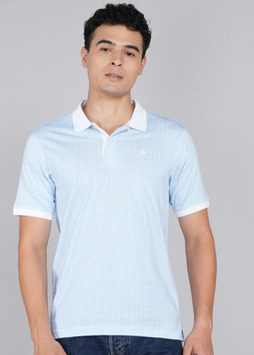 Raymond Printed Men Polo Neck Light Blue T-Shirt