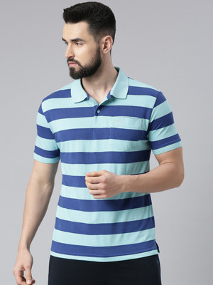 Force NXT Striped Men Polo Neck Light Blue, Blue T-Shirt