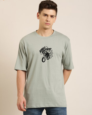 FASHNET FASHION Printed Men Round Neck Grey T-Shirt