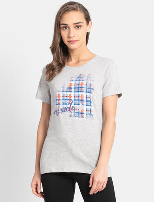 JOCKEY Printed Women Round Neck Grey T-Shirt