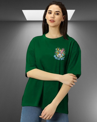 Lecowar Printed Women Round Neck Green T-Shirt