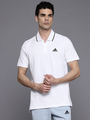 ADIDAS Solid Men Polo Neck White T-Shirt