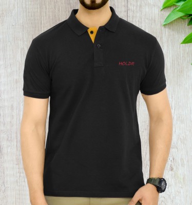TAZO Solid Men Polo Neck Black T-Shirt