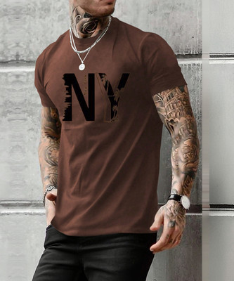 JERKYN Printed Men Round Neck Brown T-Shirt