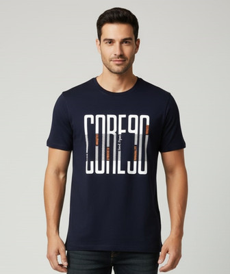 SAND PIPER Printed Men Round Neck Navy Blue T-Shirt