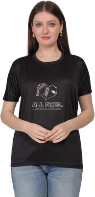LIFE STYLE COMMERCE Graphic Print Women Round Neck Black T-Shirt