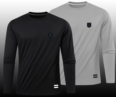 AVOLT Solid Men Round Neck Black, Beige T-Shirt