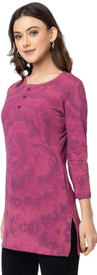 Star Touch Printed Women Round Neck Pink, Purple T-Shirt