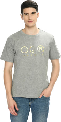 playR Printed Men Round Neck Grey T-Shirt