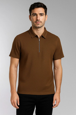 Rollingood Printed Men Cowl Neck Reversible Brown T-Shirt