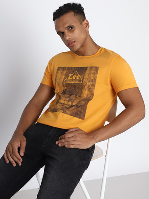 LEE Printed Men Round Neck Yellow T-Shirt