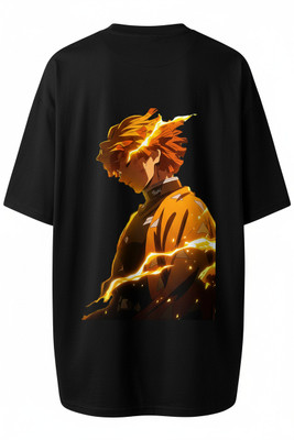 Oversized tshirt Graphic Print Men Round Neck Reversible Black T-Shirt