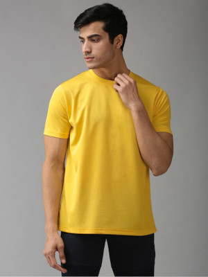Smrink Solid Men Round Neck Yellow T-Shirt