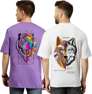 Lecowar Printed Men Round Neck Multicolor T-Shirt