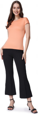 YOZO Solid Women Round Neck Orange T-Shirt