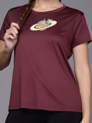 SZN Graphic Print Women Round Neck Maroon T-Shirt