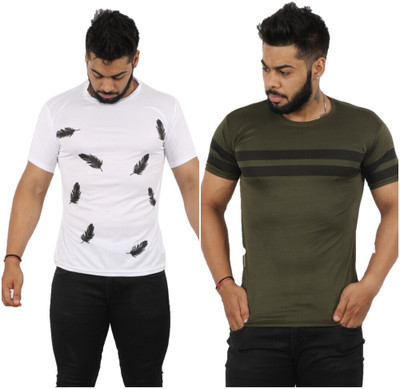 Oishee Printed Men Round Neck Dark Green, White T-Shirt
