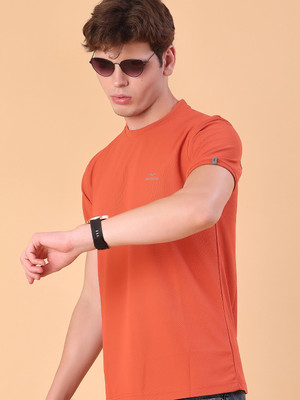 V-MART Solid Men Round Neck Orange T-Shirt