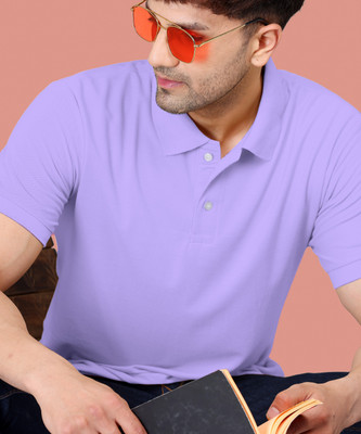 WOOSTRO Solid Men Polo Neck Purple T-Shirt