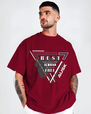AUSK Printed Men Round Neck Maroon T-Shirt