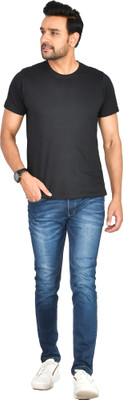 Burundi Blu Solid Men Round Neck Black T-Shirt