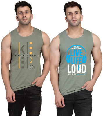 SLOWLORIS Printed, Typography Men Round Neck Grey T-Shirt