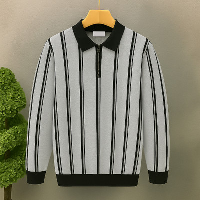 NB NICKY BOY Striped Men Zip Neck Yellow, Black T-Shirt