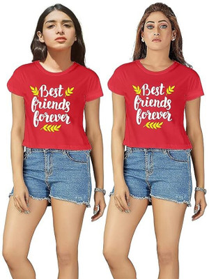 PD CLORI Printed Women Round Neck Red T-Shirt