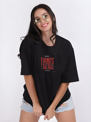 Moda Rapido Graphic Print Women Round Neck Black T-Shirt