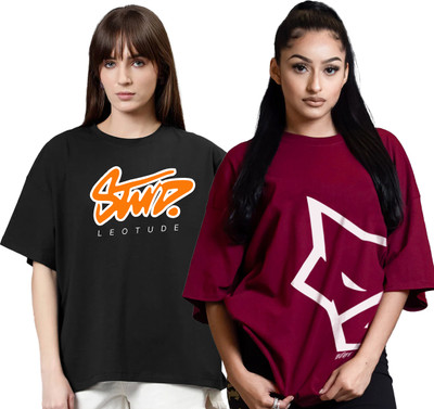 Leotude Printed Women Round Neck Multicolor T-Shirt