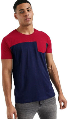 Styvibe Solid Men Round Neck Dark Blue T-Shirt