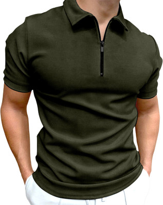 FTX Solid Men Polo Neck Dark Green T-Shirt