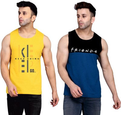 SLOWLORIS Printed Men Round Neck Yellow, Black, Dark Blue T-Shirt