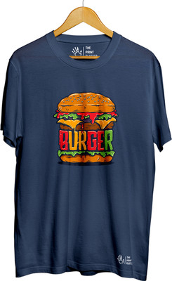 THE PRINT PLATTER Graphic Print Men Round Neck Navy Blue T-Shirt